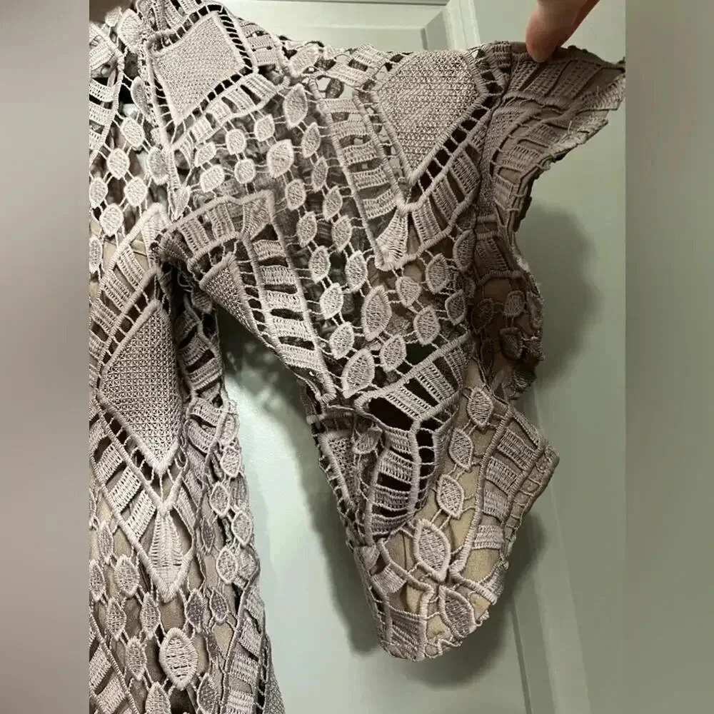 Judith March Brown Crochet Bell Sleeve Sheath Dress - Size Small - Picture 4 of 5